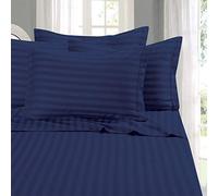 Élégant Comfort Meilleur, Plus Douce, Cosiest 6 pièces Drap Définit. - 1500 Fils en Coton égyptien de qualité Luxueux résistant aux Rides 6 pièces Damas à Rayures Parure de lit, Reine Marine