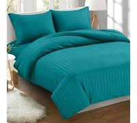 Elegant Comfort Parure de lit 3 pièces Douce et Confortable - 1500 Fils au Pouce carré - Housse de Couette Luxueuse à Rayures damassées - Lit Double/Grand lit - Turquoise