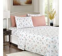 Elegant Comfort Parure de lit 4 pièces, Douce et Confortable, en Microfibre de qualité hôtelière, 600 Fils/cm², Infroissable, avec Bonnets Profonds, pour lit Double XL, Motif Floral, Rose Celia