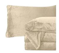 Elegant Comfort Parure de lit 4 pièces en Flanelle Velours Pelucheux, de qualité supérieure, Confortable, Chaud, Antistatique, sans Boulochage - Poches Profondes - Lit Simple XL - Crème