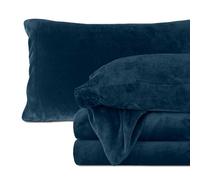 Elegant Comfort Parure de lit 4 pièces en Flanelle Velours Pelucheux, de qualité supérieure, Confortable, Chaud, Antistatique, ne bouloche Pas et Poche Profonde - Lit Double, Bleu Marine