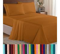 Elegant Comfort Parure de lit 4 pièces en microfibre de qualité hôtelière 1500, infroissable, drap-housse avec élastique tout autour, poche profonde jusqu'à 40,6 cm, très grand lit californien, marron