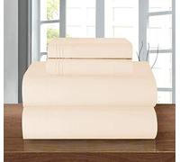 Elegant Comfort Parure de lit 4 pièces en Microfibre de qualité hôtelière 1500, Infroissable, Drap-Housse avec élastique Tout Autour, Poche Profonde jusqu'à 40,6 cm, lit Simple/lit Simple XL, crème