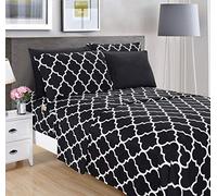 Elegant Comfort Parure de lit 6 pièces à imprimé quadrillé, avec Poche Profonde, Luxueuse et Soyeuse de 1500 Fils au Pouce carré, Ultra Douce et Infroissable, pour très Grand lit, Noir
