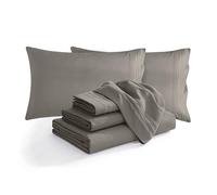 Elegant Comfort Parure de lit 6 pièces Douce en Microfibre de 1 500 Fils, qualité hôtelière, Infroissable et Anti-décoloration, Drap-Housse élastique, Bonnet Profond, Queen Size, Gris
