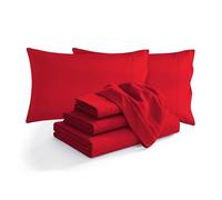 Elegant Comfort Parure de lit 6 pièces Douce en Microfibre de 1 500 Fils, qualité hôtelière, résistante au froissement et à la décoloration, Drap-Housse élastique, Bonnet Profond, Queen Size, Rouge