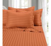 Elegant Comfort Parure de lit 6 pièces, Douce et Confortable, en Microfibre de qualité hôtelière, 600 Fils/cm², Infroissable, Bonnets Profonds, pour lit Deux Places, Rayures damassées, Corail