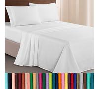 Elegant Comfort Parure de lit Douce de 4 pièces à Contexture de 1500 Fils avec Broderie à Trois Lignes, résistante aux Plis et à la décoloration, pour très Grand lit californien, Blanc