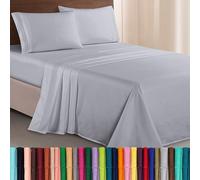Elegant Comfort Parure de lit Douce de 4 pièces à Contexture de 1500 Fils avec Broderie à Trois Lignes, résistante aux Plis et à la décoloration, pour Grand lit, Gris Clair argenté