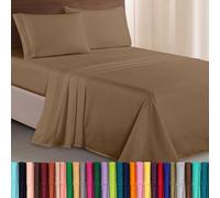 Elegant Comfort Parure de lit Douce de 4 pièces en Microfibre de qualité hôtelière 1500 avec Broderie à Trois Lignes, résistante aux Plis et à la décoloration, pour Grand lit, Taupe