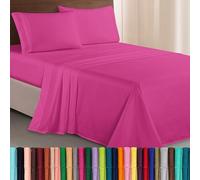 Elegant Comfort Parure de lit Douce de 4 pièces en Microfibre de qualité hôtelière 1500 avec Broderie à Trois Lignes, résistante aux Plis et à la décoloration, pour très Grand lit, Rose Vif