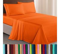Elegant Comfort Parure de lit Douce de 4 pièces en Microfibre de qualité hôtelière 1500 avec Broderie à Trois Lignes, résistante aux Plis et à la décoloration, pour Grand lit, Orange