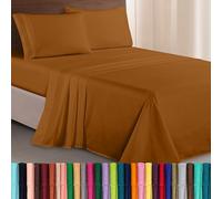 Elegant Comfort Parure de lit Douce de 4 pièces en Microfibre de qualité hôtelière 1500 Fils avec Broderie à Trois Lignes, Anti-Plis et Anti-décoloration, lit Double, Bronze