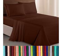 Elegant Comfort Parure de lit Douce de 4 pièces en Microfibre de qualité hôtelière 1500 Fils avec Broderie à Trois Lignes, Anti-Plis et Anti-décoloration, King-Size California, Brun Chocolat