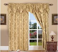 Elegant Comfort Penelopie Lot de 2 Rideaux Aspect Jacquard, 137 x 213 cm, cantonnière, doré