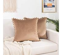Elegant Comfort POMS Lot de 2 Housses de Coussin carrées décoratives en Velours Doux de Couleur Unie pour canapé-lit, Salon, 50,8 x 50,8 cm, Taupe
