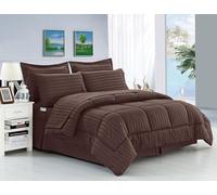 Elegant Comfort® résistant aux Rides - Doux comme de la Soie à Rayures Dobby Bed-in-a-Bag Lot de 8 Doudou - -Hypoallergenic - Full/Queen, Chocolat
