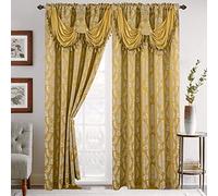 Elegant Comfort Rideaux en Jacquard avec cantonnière Cascade fixée, Lot de 2 Panneaux, 137 x 213 cm, Jaune