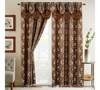 Elegant Comfort Rideaux en Jacquard avec cantonnière Cascade fixée, Lot de 2 Panneaux, 137 x 213 cm, Marron Chocolat