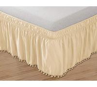 Elegant Comfort Top-Knot Jupe de lit élastique à Franges à Pompons, Infroissable, Hauteur de 40,6 cm, pour lit Queen/King, Beige