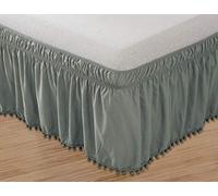 Elegant Comfort Top-Knot Jupe de lit élastique à Franges à Pompons, Infroissable, Hauteur de 40,6 cm, pour lit Queen/King, Gris