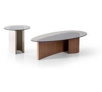 Élégant ensemble composé de deux tables basses dans les tons marron et blanc