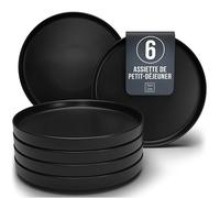 Élégant ensemble de 6 assiettes Manhattan en noir, grès premium. Compatible lave-vaisselle, micro-ondes. Chic et moderne, fini mat. Ligne Urbaine Black Line de Pure Living