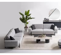 Élégant ensemble de salon gris en tissu et bois