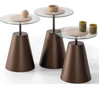 Élégant ensemble de tables d'appoint Tables d'appoint marron Plateau en verre raffiné 3 pièces