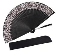 Élégant éventail pliant imprimé léopard avec cadre noir - thème de princesse à la mode, éventail portable léger pour dames | Éventail thème princesse | Éventail léger, choix printemps été, cadeaux pou
