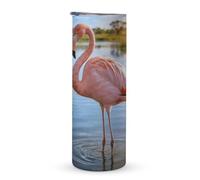 Élégant flamant rose avec poignée de drapeau national, tasse à café de voyage, gobelet de voyage à double couche, en acier inoxydable, isotherme sous vide, convient pour les porte-gobelets de véhicule