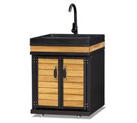 Elégant module de cuisine extérieur noir en acier inoxydable et bois