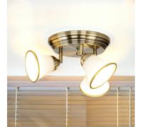 Licht-Erlebnisse Plafonnier en Métal et Verre Bronze pour Salle de Bain Ø23 cm E14 max 40 W Art Nouveau 3-branches, Lampe de Plafond Non Éblouissante pour Salle de Bain GRANDO