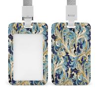 Élégant porte-badge florentin bleu doré avec lanière verticale en plastique pour cartes, pochette de protection avec fenêtre transparente et clips amovibles pour étiquette nominative pour infirmière