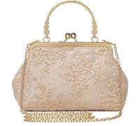 Élégant sac de soirée à petits motifs floraux, couleur champagne