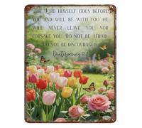 Elegant Scripture Metal Tin Sign Deuteronomy 318 The Lord Your God Is with You White Floral Design for Wedding Gift 8 X 12 in