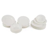 Élégant service à dîner 24 pièces, 100% porcelaine, blanc | Comprend des assiettes de service, des bols, des assiettes à dessert | Passe au lave-vaisselle et au micro-ondes | Parfait pour toutes les