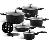 Elégant set de 12 casseroles noires, en marbre, induction, cadeau, EDENBERG