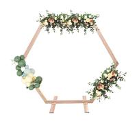 Élégante arche de mariage hexagonale en bois, 2,3 x 2,3 m, grand cadre de style rustique, tonnelle en bois naturel, convient pour le jardin, les fêtes et les décorations de fête