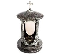 Élégante lanterne funéraire anthracite avec croix en granit Orion foncé Hauteur 27 cm/Ø 15 cm Lanterne funéraire Lanterne en granit Bronze avec socle Décoration funéraire