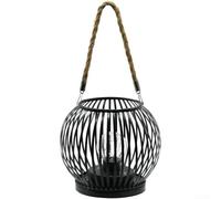 Élégante lanterne solaire en fer avec motif rayé minimaliste pour décoration de maison et de jardin en métal robuste à suspendre finition bleu clair noir (lumières rayées bleues)