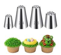 Elegaperma 4 pièces Grass Piping Tip en acier inoxydable, douilles en herbe, douilles pour poche à douille pour décoration de gâteau, pâtisserie, fondant, outils