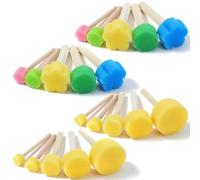 Elegaperma Lot de 20 pinceaux ronds en éponge avec manche en bois - Pour peinture, bricolage et céramique - 10 tailles