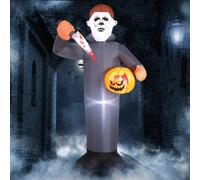 Elegear Slasher Masqué Halloween gonflable 1,8 m | Lumières lumineuses intégrées ; tueur masqué avec couteau et citrouille lumineuse pour cour, pelouse, porche