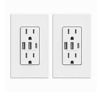 ELEGRP Lot de 2 prises USB, prise murale USB C à 3 ports, prise électrique USB 30 W 6,0 A, prise inviolable de 15 A avec ports USB C, certifié UL, plaque murale sans vis incluse, blanc mat