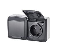 ELEKTRO-PLAST HERMES Double prise de courant en saillie 2 prises IP44 Protection contre l'eau Anthracite Gris