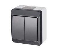 ELEKTRO-PLAST HERMES Interrupteur double en saillie IP44 Protection contre l'eau Anthracite Gris