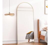 Elemango Miroir de sol arqué 165 x 60 cm, miroir pleine longueur, miroir mural complet avec cadre en aluminium, miroir complet à dessus arqué, debout, suspendu ou penché Verre