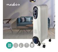 Élément chauffant mobile chauffage au mazout Radiateur chauffant à rouleaux, thermostat de protection contre les déclenchements, blanc, 800/1200/2000 watts, LxHxP 24x62x39 cm, Nedis HTOI30WT9