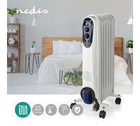 Élément chauffant mobile chauffage au mazout Radiateur chauffant à rouleaux, thermostat de protection contre les déclenchements, blanc, 3 niveaux 600/900/1500 w, LxHxP 24x62x31 cm, Nedis HTOI30WT7